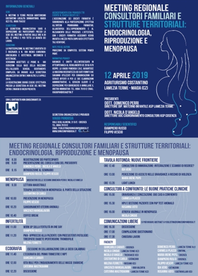 12 aprile 2019 - Meeting regionale Consultori Familiari e strutture territoriali: Endocrinologia e Menopausa